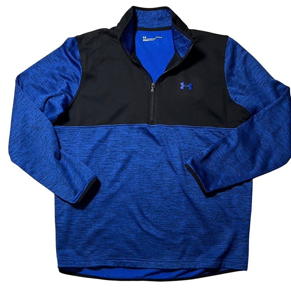 Under Armour Mens Armour Fleece 1/4 Zip Pullover Blue Black Space Dye Large